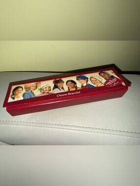 American Girl Red Rectangular Presentation Box with Silvertone charm bracelet